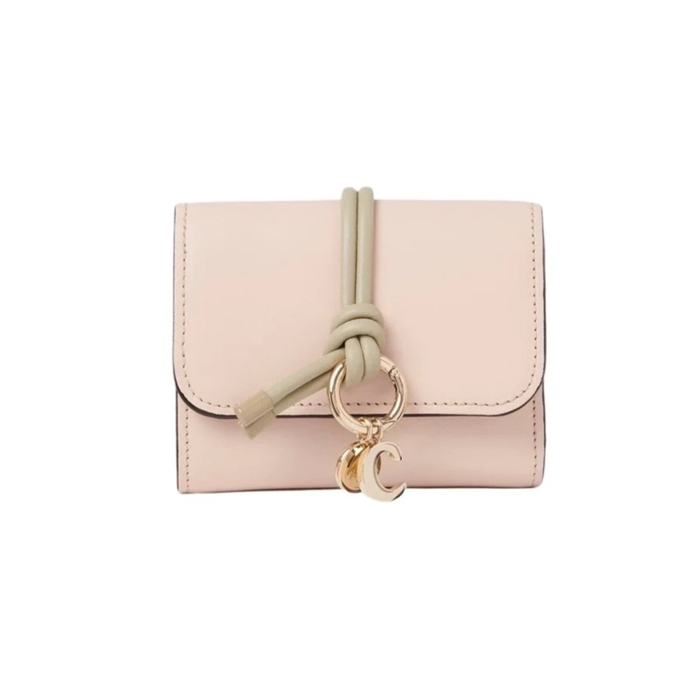 NWT CHLOE SMALL ALPHABET TRI-FOLD IN GRAINED LEATHER WALLET IN CEMENT PINK - Picture 1 of 3